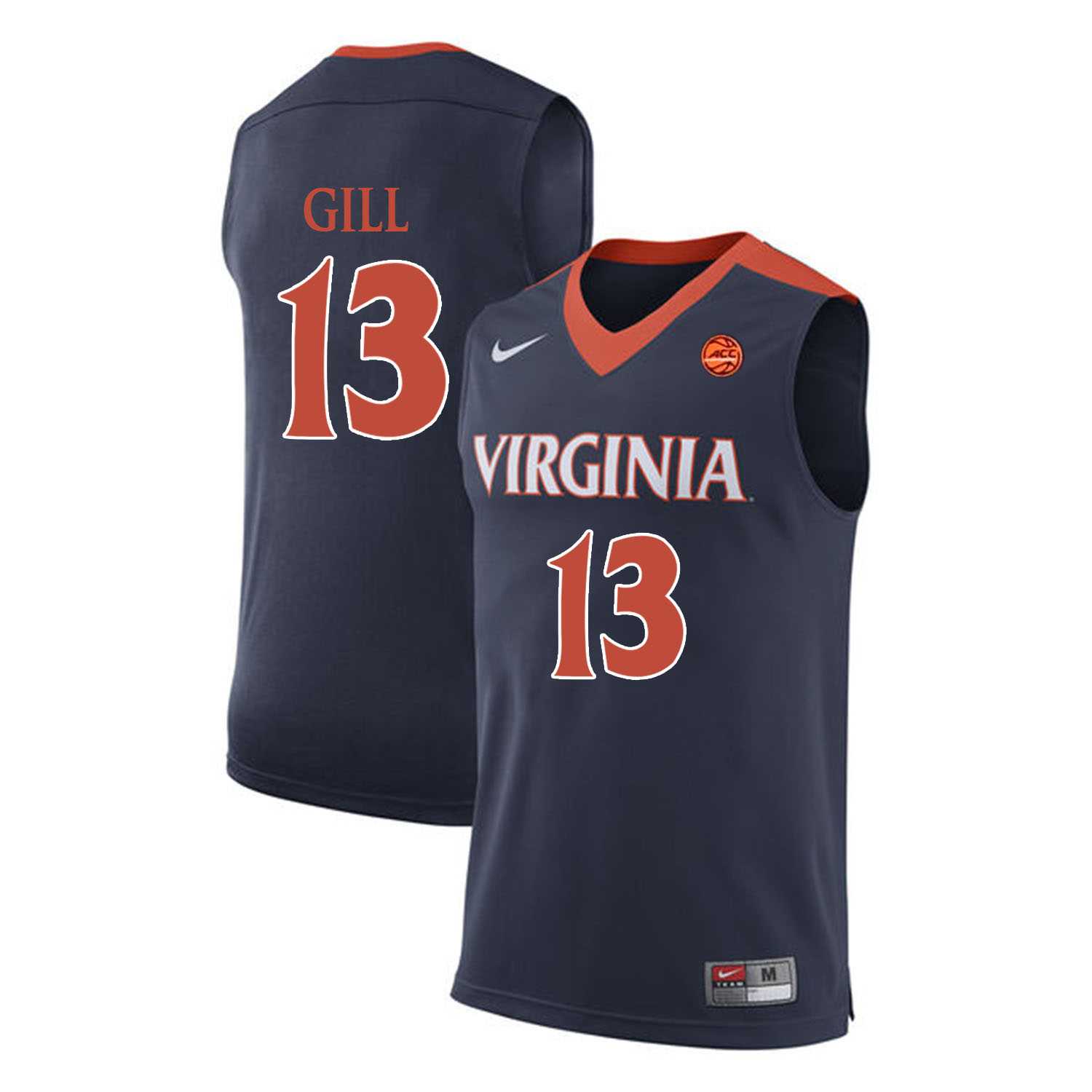 Virginia Cavaliers #13 Anthony Gill Navy College Basketball Jersey